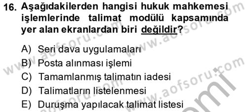 Ulusal Yargı Ağı Projesi 2 Dersi Ara Sınavı Deneme Sınav Soruları 16. Soru