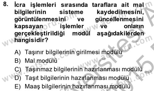 Ulusal Yargı Ağı Projesi 2 Dersi 2014 - 2015 Yılı (Final) Dönem Sonu Sınav Soruları 8. Soru