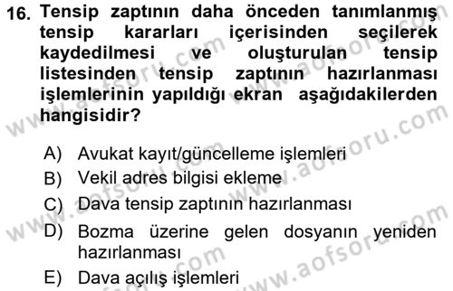 Ulusal Yargı Ağı Projesi 2 Dersi 2015 - 2016 Yılı (Vize) Ara Sınav Soruları 16. Soru