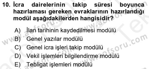 Ulusal Yargı Ağı Projesi 2 Dersi 2015 - 2016 Yılı Tek Ders Sınav Soruları 10. Soru