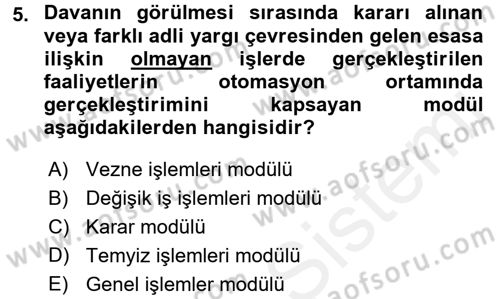 Ulusal Yargı Ağı Projesi 2 Dersi 2015 - 2016 Yılı Tek Ders Sınav Soruları 5. Soru
