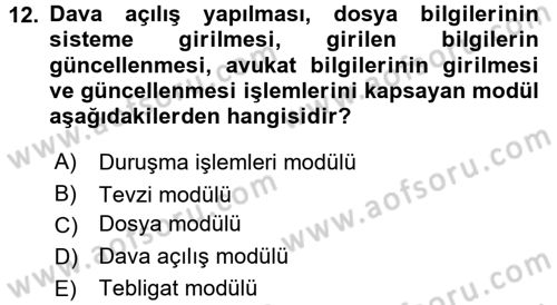 Ulusal Yargı Ağı Projesi 2 Dersi 2016 - 2017 Yılı (Vize) Ara Sınav Soruları 12. Soru