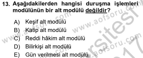Ulusal Yargı Ağı Projesi 2 Dersi 2016 - 2017 Yılı (Vize) Ara Sınav Soruları 13. Soru