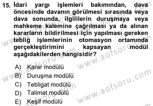 Ulusal Yargı Ağı Projesi 2 Dersi 2016 - 2017 Yılı (Final) Dönem Sonu Sınav Soruları 15. Soru