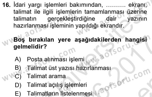 Ulusal Yargı Ağı Projesi 2 Dersi 2016 - 2017 Yılı (Final) Dönem Sonu Sınav Soruları 16. Soru