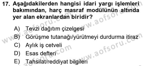 Ulusal Yargı Ağı Projesi 2 Dersi 2016 - 2017 Yılı (Final) Dönem Sonu Sınav Soruları 17. Soru