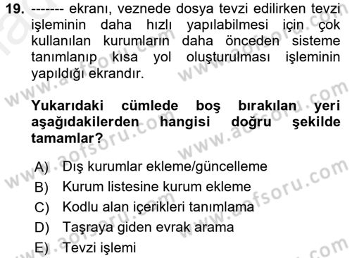 Ulusal Yargı Ağı Projesi 2 Dersi 2017 - 2018 Yılı 3 Ders Sınav Soruları 19. Soru