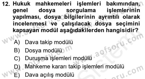 Ulusal Yargı Ağı Projesi 2 Dersi 2017 - 2018 Yılı (Vize) Ara Sınav Soruları 12. Soru