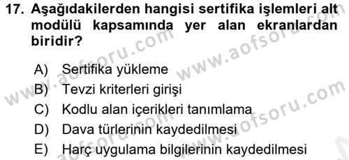 Ulusal Yargı Ağı Projesi 2 Dersi 2017 - 2018 Yılı (Vize) Ara Sınav Soruları 17. Soru