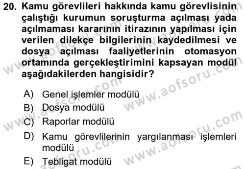Ulusal Yargı Ağı Projesi 2 Dersi 2017 - 2018 Yılı (Final) Dönem Sonu Sınav Soruları 20. Soru