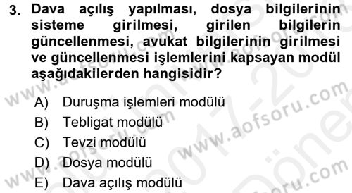 Ulusal Yargı Ağı Projesi 2 Dersi 2017 - 2018 Yılı (Final) Dönem Sonu Sınav Soruları 3. Soru