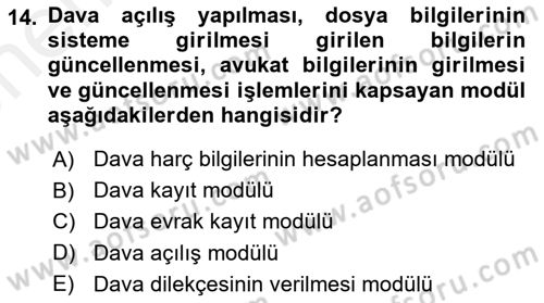 Ulusal Yargı Ağı Projesi 2 Dersi Ara Sınavı Deneme Sınav Soruları 14. Soru