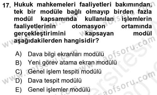 Ulusal Yargı Ağı Projesi 2 Dersi Ara Sınavı Deneme Sınav Soruları 17. Soru