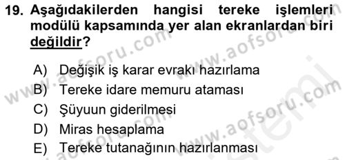 Ulusal Yargı Ağı Projesi 2 Dersi 2018 - 2019 Yılı (Vize) Ara Sınav Soruları 19. Soru