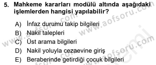 Ulusal Yargı Ağı Projesi 2 Dersi Ara Sınavı Deneme Sınav Soruları 5. Soru