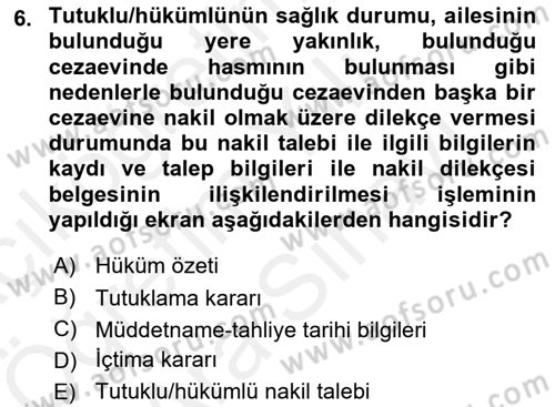 Ulusal Yargı Ağı Projesi 2 Dersi Ara Sınavı Deneme Sınav Soruları 6. Soru