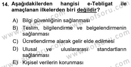 Mesleki Bilgisayar Ve Uyap Dersi 2020 - 2021 Yılı Yaz Okulu Sınav Soruları 14. Soru