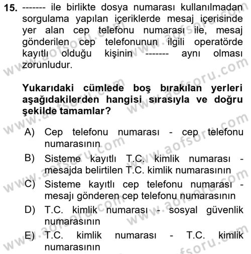 Mesleki Bilgisayar Ve Uyap Dersi 2020 - 2021 Yılı Yaz Okulu Sınav Soruları 15. Soru