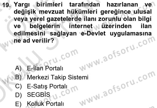 Mesleki Bilgisayar Ve Uyap Dersi 2020 - 2021 Yılı Yaz Okulu Sınav Soruları 19. Soru
