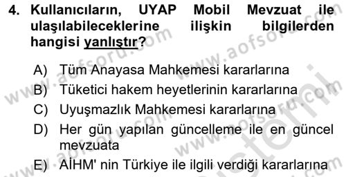 Mesleki Bilgisayar Ve Uyap Dersi 2020 - 2021 Yılı Yaz Okulu Sınav Soruları 4. Soru