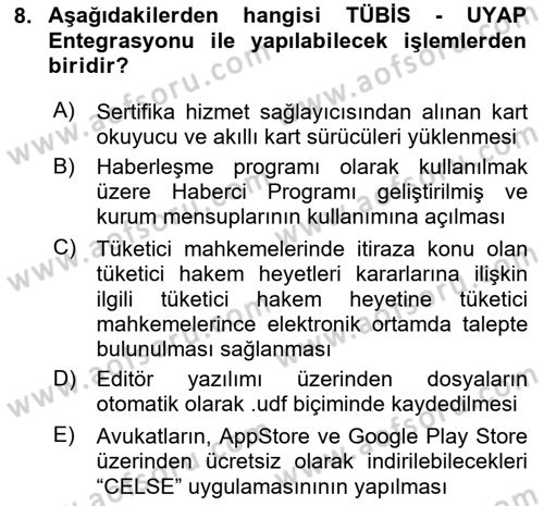 Mesleki Bilgisayar Ve Uyap Dersi 2020 - 2021 Yılı Yaz Okulu Sınav Soruları 8. Soru
