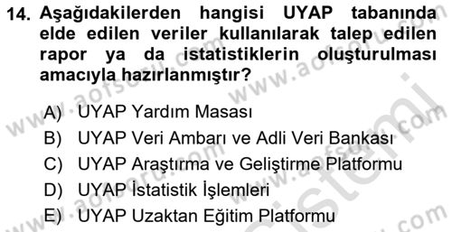 Mesleki Bilgisayar Ve Uyap Dersi 2021 - 2022 Yılı (Vize) Ara Sınav Soruları 14. Soru