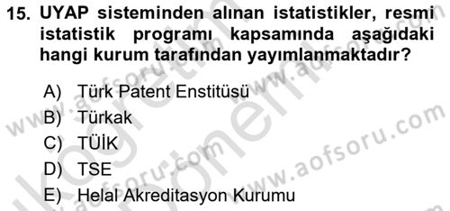Mesleki Bilgisayar Ve Uyap Dersi 2021 - 2022 Yılı (Vize) Ara Sınav Soruları 15. Soru