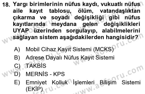Mesleki Bilgisayar Ve Uyap Dersi 2021 - 2022 Yılı (Vize) Ara Sınav Soruları 18. Soru