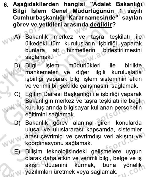 Mesleki Bilgisayar Ve Uyap Dersi 2021 - 2022 Yılı (Vize) Ara Sınav Soruları 6. Soru