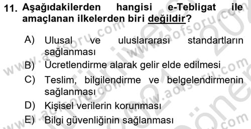 Mesleki Bilgisayar Ve Uyap Dersi 2021 - 2022 Yılı (Final) Dönem Sonu Sınav Soruları 11. Soru