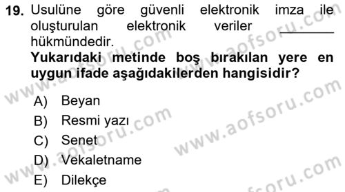 Mesleki Bilgisayar Ve Uyap Dersi 2021 - 2022 Yılı (Final) Dönem Sonu Sınav Soruları 19. Soru