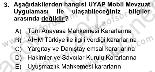 Mesleki Bilgisayar Ve Uyap Dersi 2021 - 2022 Yılı (Final) Dönem Sonu Sınav Soruları 3. Soru