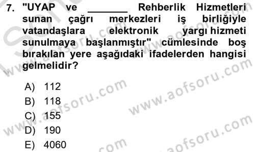 Mesleki Bilgisayar Ve Uyap Dersi 2021 - 2022 Yılı (Final) Dönem Sonu Sınav Soruları 7. Soru