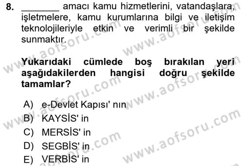 Mesleki Bilgisayar Ve Uyap Dersi 2021 - 2022 Yılı (Final) Dönem Sonu Sınav Soruları 8. Soru