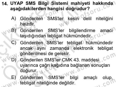 Mesleki Bilgisayar Ve Uyap Dersi 2021 - 2022 Yılı Yaz Okulu Sınav Soruları 14. Soru