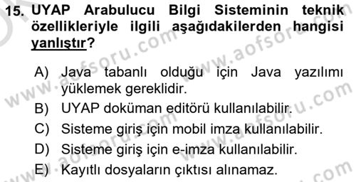 Mesleki Bilgisayar Ve Uyap Dersi 2021 - 2022 Yılı Yaz Okulu Sınav Soruları 15. Soru