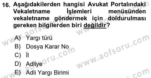 Mesleki Bilgisayar Ve Uyap Dersi 2021 - 2022 Yılı Yaz Okulu Sınav Soruları 16. Soru