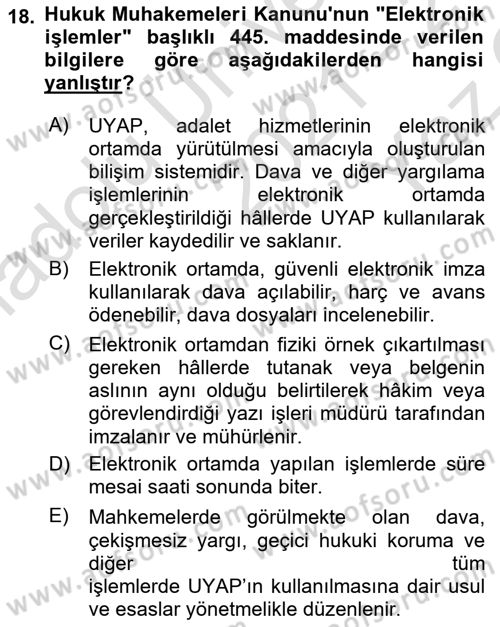 Mesleki Bilgisayar Ve Uyap Dersi 2021 - 2022 Yılı Yaz Okulu Sınav Soruları 18. Soru