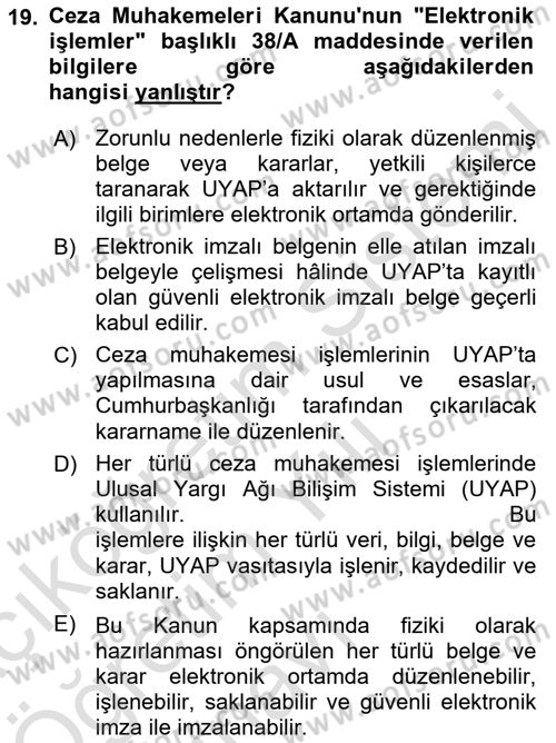 Mesleki Bilgisayar Ve Uyap Dersi 2021 - 2022 Yılı Yaz Okulu Sınav Soruları 19. Soru