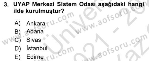 Mesleki Bilgisayar Ve Uyap Dersi 2021 - 2022 Yılı Yaz Okulu Sınav Soruları 3. Soru