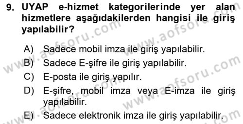 Mesleki Bilgisayar Ve Uyap Dersi 2021 - 2022 Yılı Yaz Okulu Sınav Soruları 9. Soru
