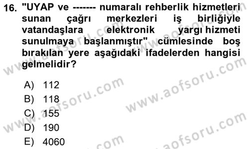 Mesleki Bilgisayar Ve Uyap Dersi 2022 - 2023 Yılı (Vize) Ara Sınav Soruları 16. Soru