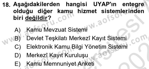 Mesleki Bilgisayar Ve Uyap Dersi 2022 - 2023 Yılı (Vize) Ara Sınav Soruları 18. Soru