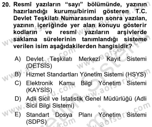 Mesleki Bilgisayar Ve Uyap Dersi 2022 - 2023 Yılı (Vize) Ara Sınav Soruları 20. Soru