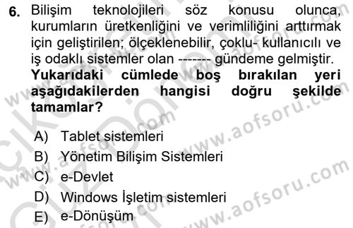 Mesleki Bilgisayar Ve Uyap Dersi 2022 - 2023 Yılı (Vize) Ara Sınav Soruları 6. Soru