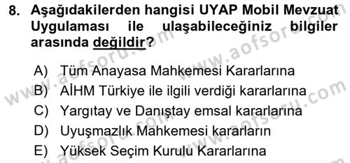 Mesleki Bilgisayar Ve Uyap Dersi 2022 - 2023 Yılı (Vize) Ara Sınav Soruları 8. Soru