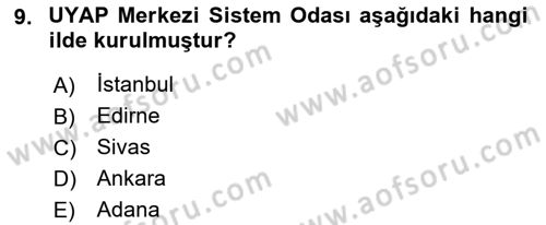 Mesleki Bilgisayar Ve Uyap Dersi 2022 - 2023 Yılı (Vize) Ara Sınav Soruları 9. Soru