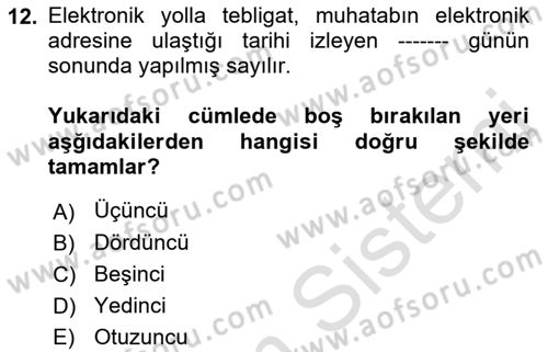 Mesleki Bilgisayar Ve Uyap Dersi 2022 - 2023 Yılı (Final) Dönem Sonu Sınav Soruları 12. Soru