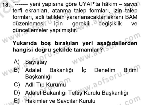 Mesleki Bilgisayar Ve Uyap Dersi 2022 - 2023 Yılı (Final) Dönem Sonu Sınav Soruları 18. Soru