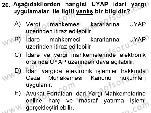 Mesleki Bilgisayar Ve Uyap Dersi 2022 - 2023 Yılı (Final) Dönem Sonu Sınav Soruları 20. Soru